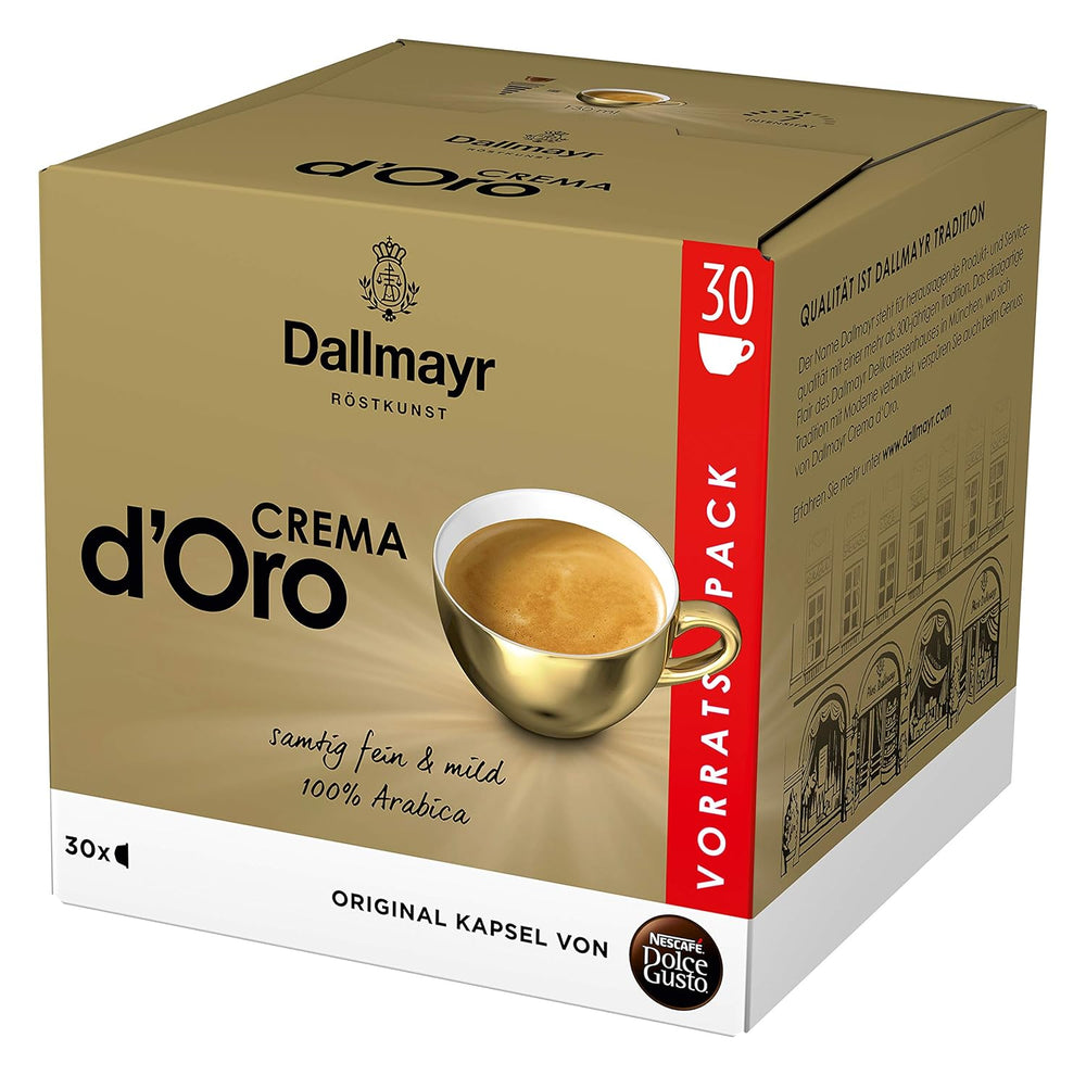 Dallmayr Crema d´Oro, XXL-Vorratsbox & Dallmayr Crema d´Oro intensa (48 Kaffeekapseln, Intensität 9 von 12, 100% Arabica-Bohnen), 3er Pack (3x16 Kapseln)