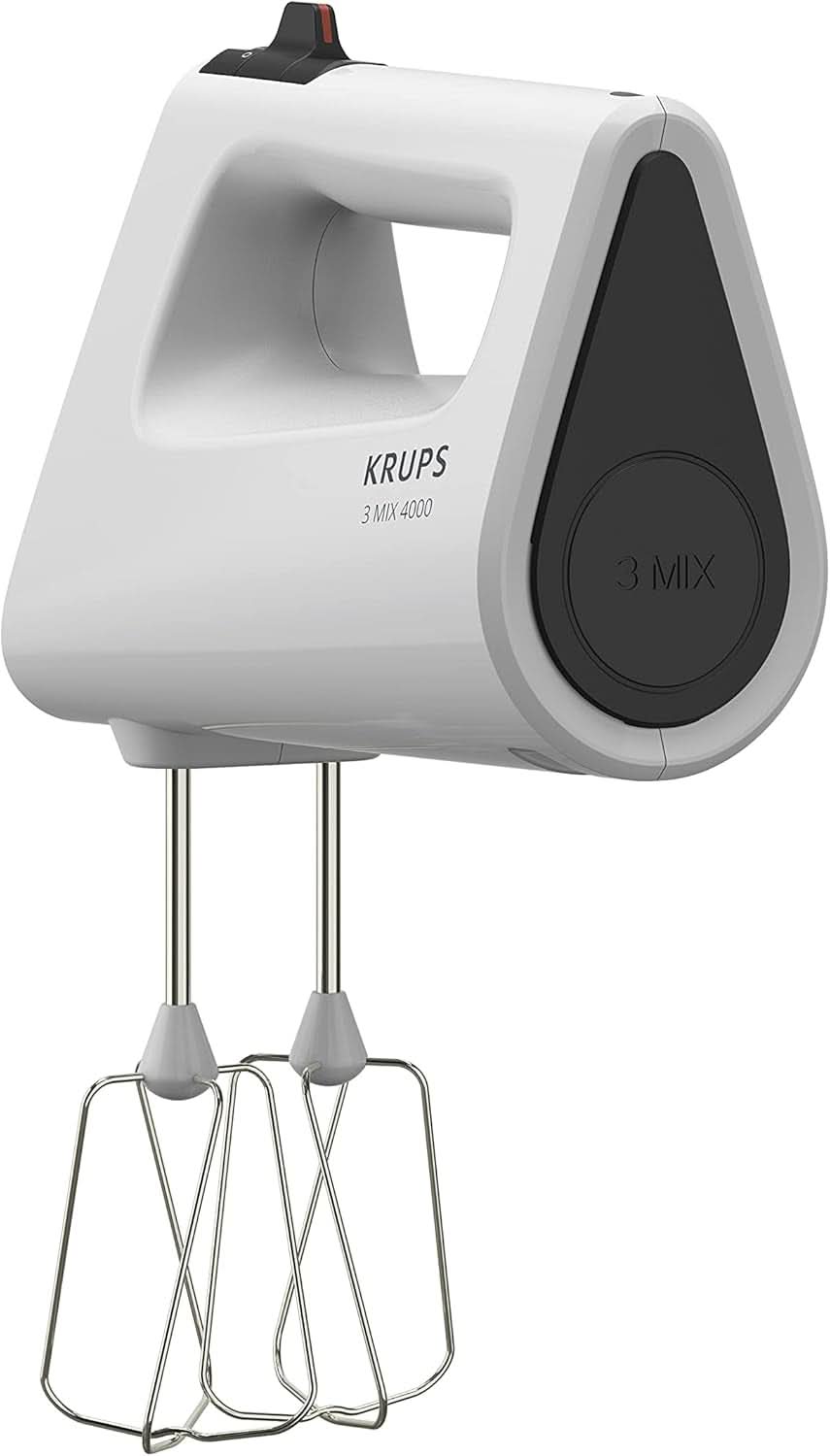 Krups GN4001 3 Mix 4000 Batidora de mano | 450 vatios | Diseño robusto | Controlador de velocidad variable | Función Turbo y Auswurf | incluido 2 Rührbesen y 2 Knethaken | Weiß/Grau Cocina Tienda Naty