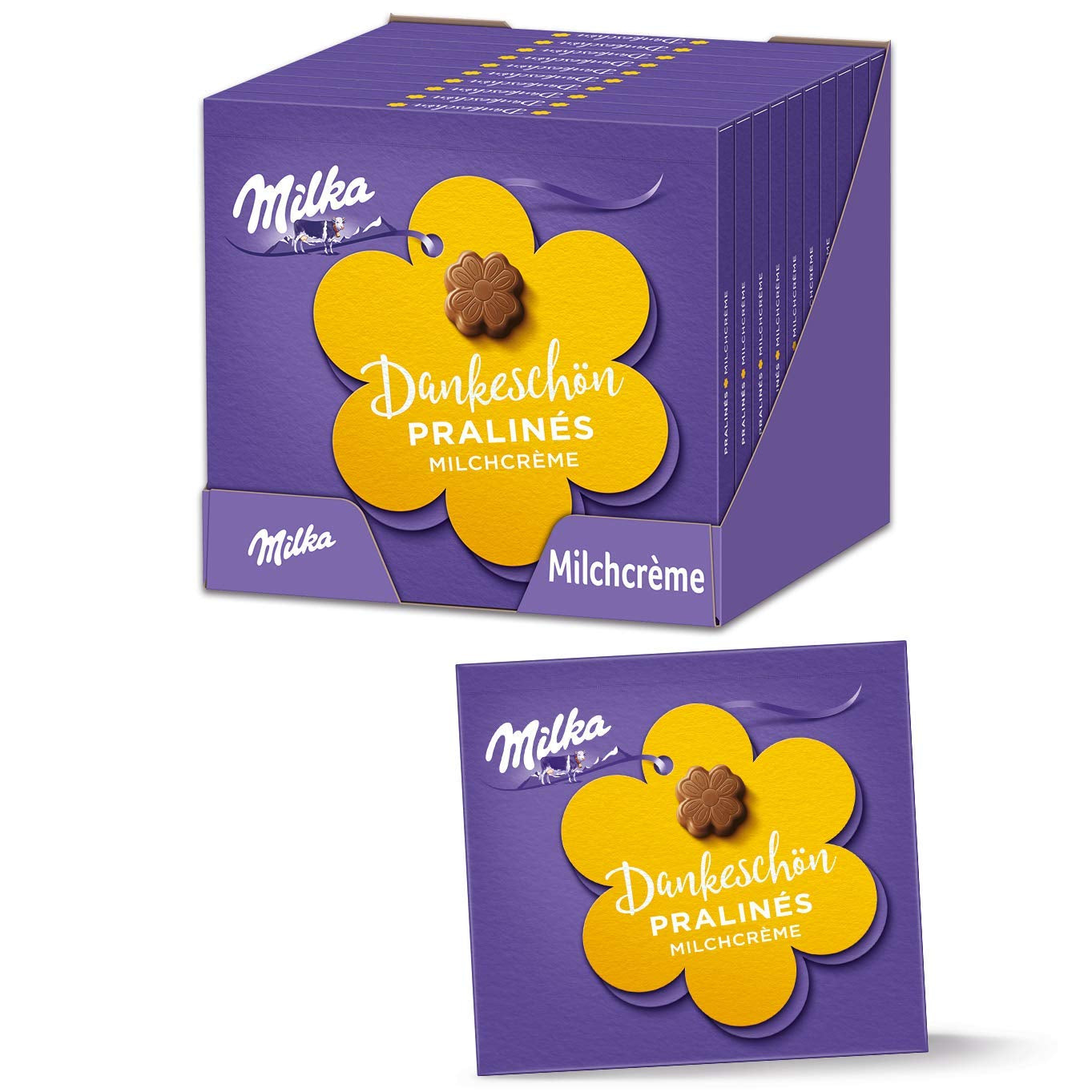 Praliné Milka Little Thank You – Chocolate con leche alpino con relleno fino de crema de leche – 12 x 44 g