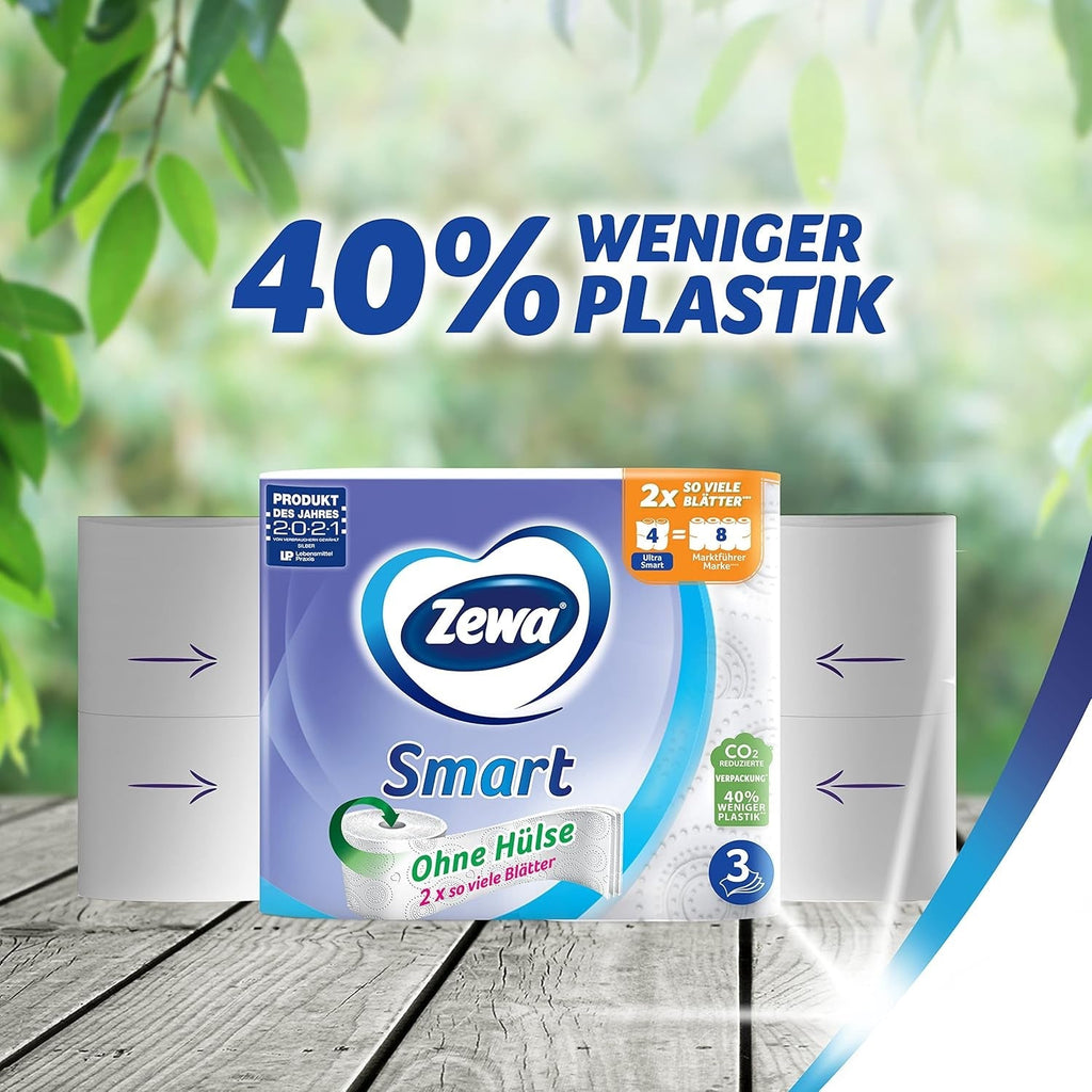 Hârtie igienică Zewa Smart fără manșon, pachet vrac cu 48 de role (6 X 8 X 300 coli)