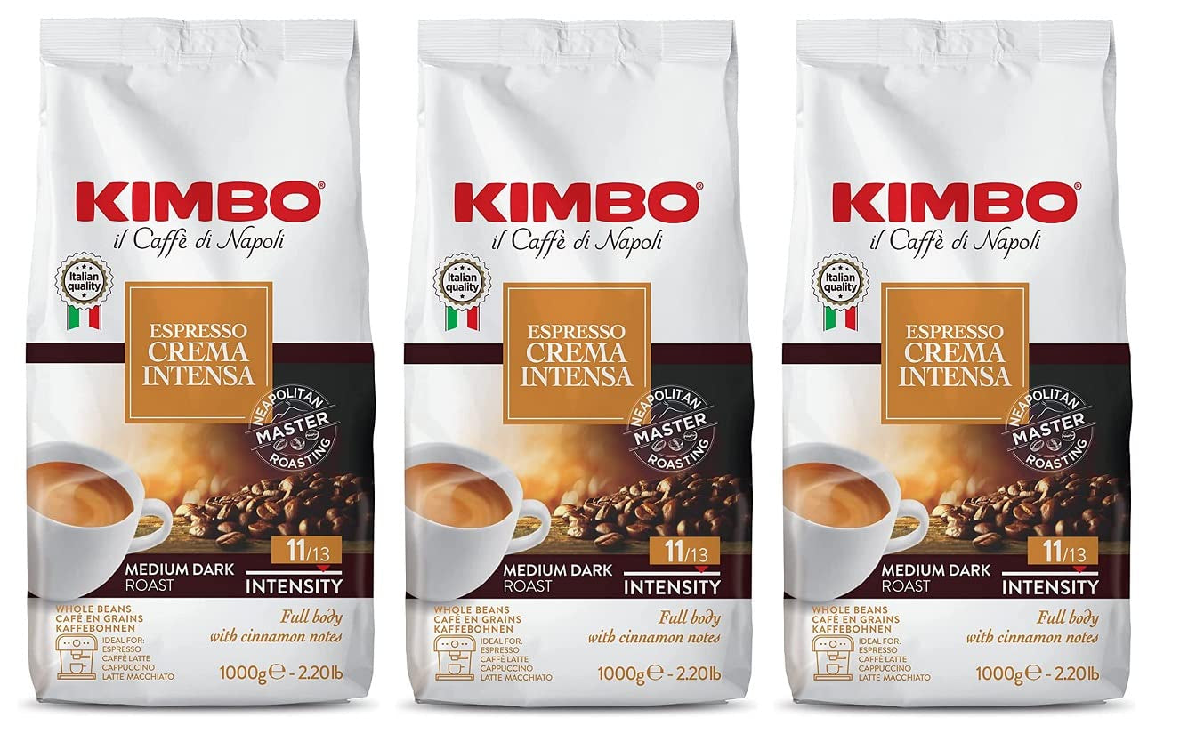 3x Boabe de Cafea Espresso Crema Intensa, Prăjire Medie Întunecată, Boabe Întregi de Cafea, Pungă de 1 kg, Cafea din Napoli