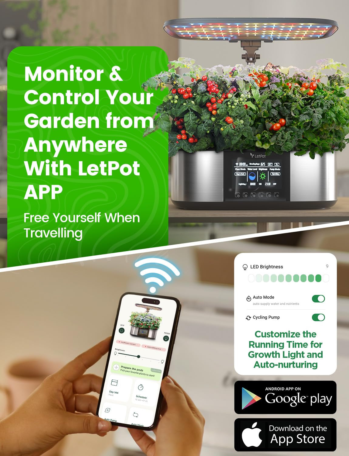 LPH-Max Kit Sistema de Cultivo Hidropónico, 21 Cápsulas, App y WiFi, Control Automático, Jardín Interior Inteligente con Luz LED de 36W, Kit de Riego Automático por Goteo, Cuidado Autogestionado