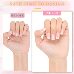 360 de bucăți unghii artificiale franțuzești, unghii false dreptunghiulare medii, false, naturale, DIY, vârfuri false cu pilă de unghii, pentru doamne și femei