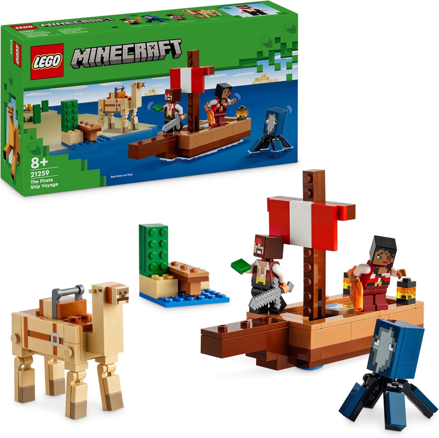 LEGO Minecraft El Viaje del Barco Pirata Calamar y Camello Figura Pirata Juguete Construcción de Barcos Juego de rol Regalo para niños y niñas 8 años 21259 Juegos de construcción Besuche den LEGO-Store Default Title