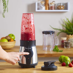 Blend&Go LM1B1D 300W Batidora, batidora con 750 ml Kunststoffkrug, incluida 750 ml Tragbarer Flasche, 4 Abnehmbaren Klingen, Edelstahlobreflchen Mother and Child Naty Shop