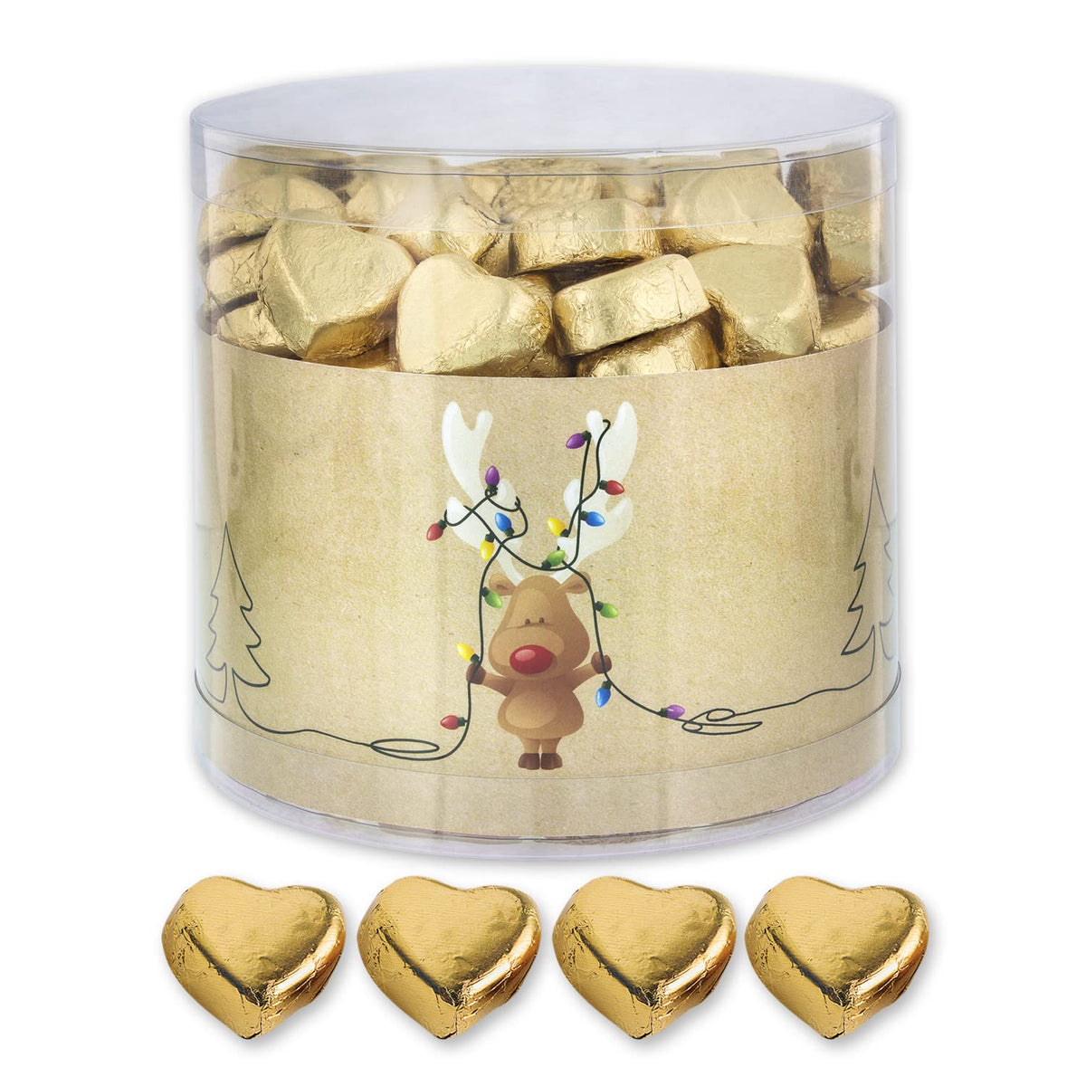 Günthart 150 Piezas Corazones de Chocolate Dorado con Relleno de Turrón, Reno | Rodolfo el Rojo - Crema de Turrón | Corazones de chocolate dorado | Concurso | Corazones de chocolate dorado | Navidad (1,2 kg)