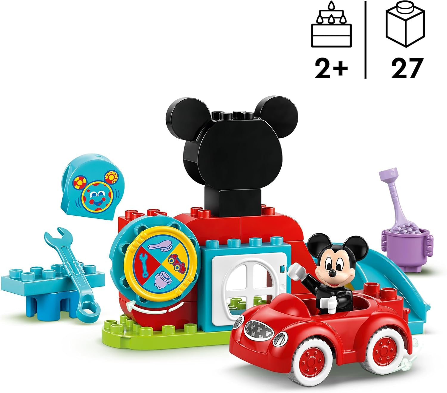 LEGO DUPLO - Disney Mickey's Clubhouse y coche - juguete educativo para preescolares - set de construcción con 2 minifiguras, incluidos Mickey Mouse y Computer Toodles - idea de regalo para niños y niñas a partir de 2 años 10454 Juegos de construcción Beuche den LEGO-Store