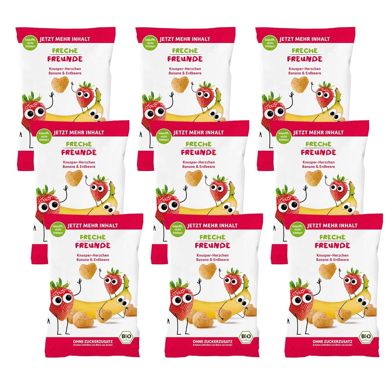 Chips de frutas orgánicas 100% fresa Chips de fresa liofilizados, paquete de 12 (12 x 12 g) y bocadillos orgánicos para niños y bebés con corazones crujientes de plátano y fresa (9 x 30 g) 270 g