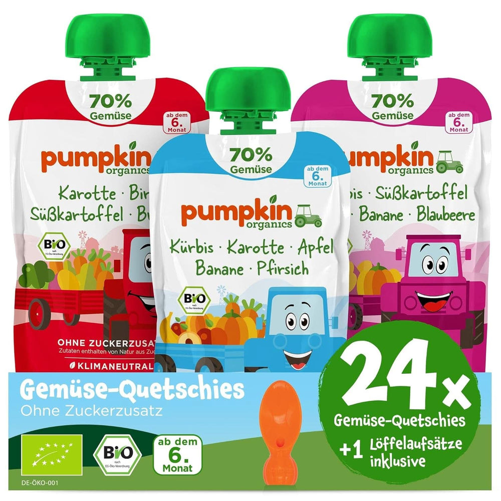 Pumpkin Organics 24Pack, puré de verduras ecológico, sin azúcares añadidos, para bebés a partir de 6 meses, 24 x 100 gramos Madre e Hijo Naty Shop 24 x 100 gramos