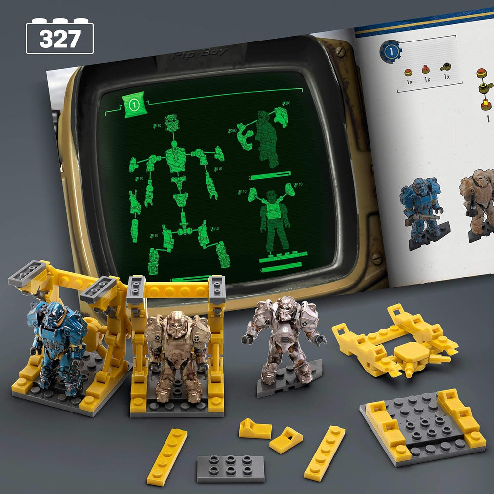Figuras de acción de MEGA Fallout, colección T-60 Power Armor con 327 piezas, 5 figuras de acción y accesorios para sammler