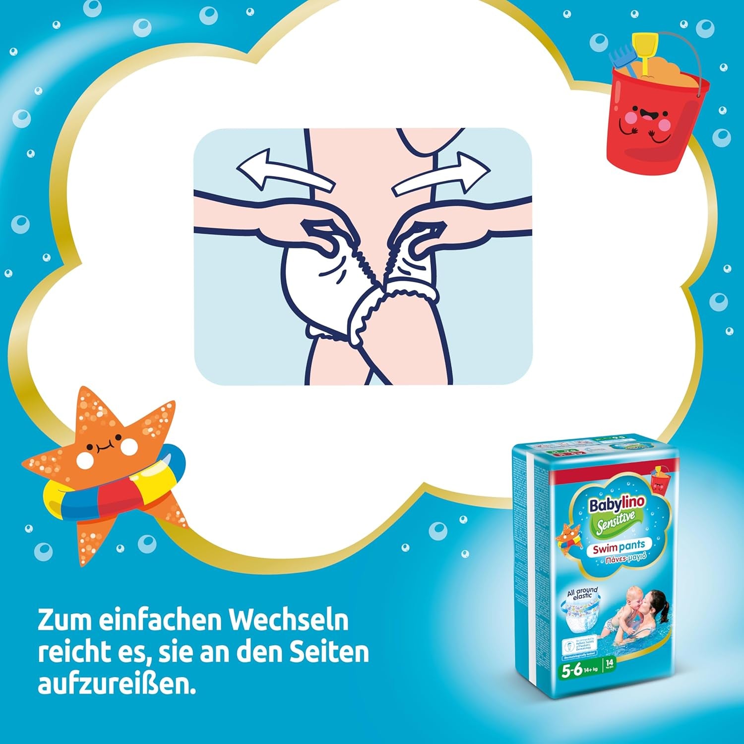 Pañales Sensitive Swim Pants, para mar y piscina, talla 5-6 (más de 14 kg), 84 piezas