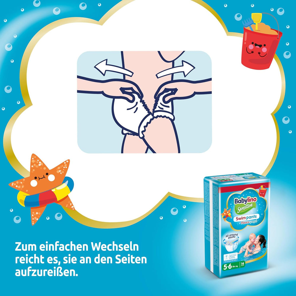 Pañales Sensitive Swim Pants, para mar y piscina, talla 5-6 (más de 14 kg), 84 piezas