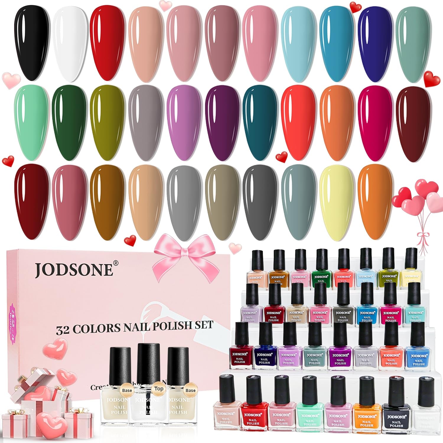 JODSONE Juego de esmaltes de uñas de 12 piezas, combinación de 10 colores, 2 capas base y capa superior, esmalte de uñas de secado rápido para aficionados y principiantes