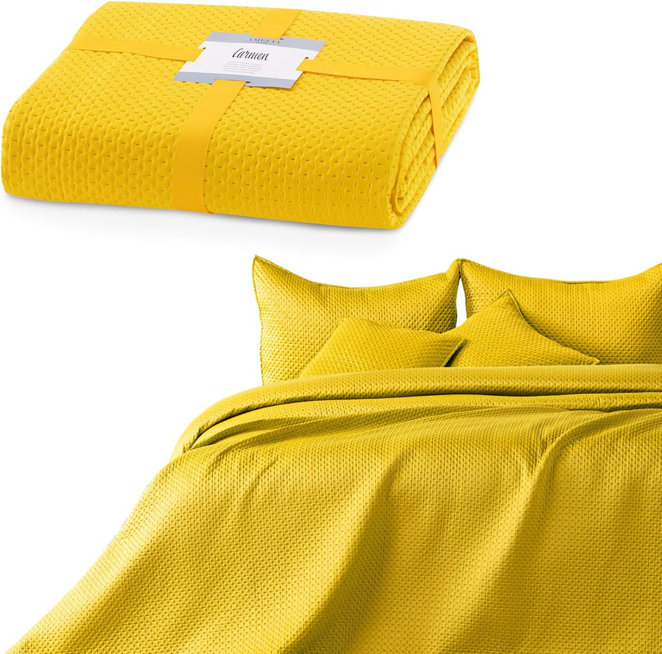 Ameliahome Colcha 200X220 Cm Colcha verde oscuro con dos lados en relieve Satén Mate Carmen Camas y Mantas Besuche den AmeliaHome-Store Carmen Gelb 240X260 Cm