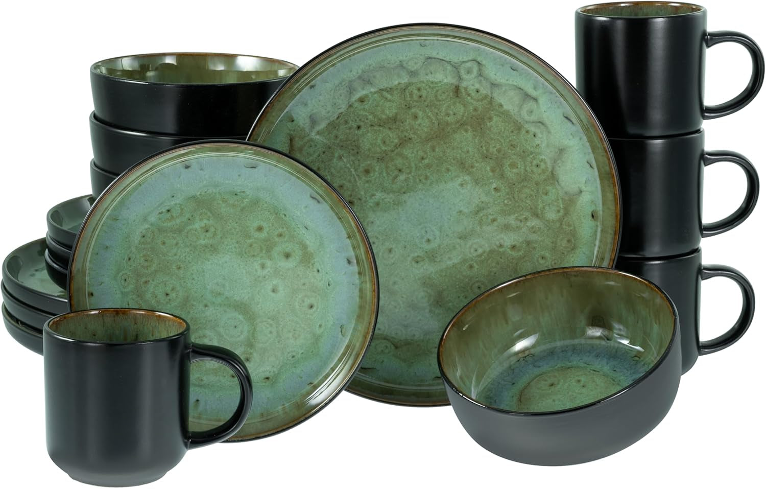 Creatable, 20166, Serie Nordic Fjord Green, 16-Teiliges Geschirrset Für 4 Personen, Kombiservice Aus Steinzeug, Spülmaschinen- Und Mikrowellengeeignet, Qualitätsproduktion Seturi vesela masa Naty Shop Grün Kombiservice 16-Tlg