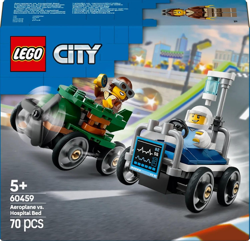 Avión LEGO City vs. Set de coches de carreras con cama de hospital - Jabonera de juguete para niños y niñas a partir de 5 años - Set de construcción con 2 minifiguras - Regalo de cumpleaños y vacaciones 60459 Juegos de construcción Besuche den LEGO-Store