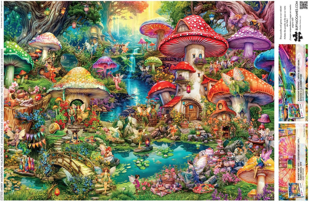 Buffalo Games - Aimee Stewart - Picnic en Merry Mushroom Village - Puzzle de 1000 piezas para adultos, rompecabezas desafiante, perfecto para noches de juegos - Tamaño listo para usar 26,75 x 19,75 cm Puzzle Naty Shop
