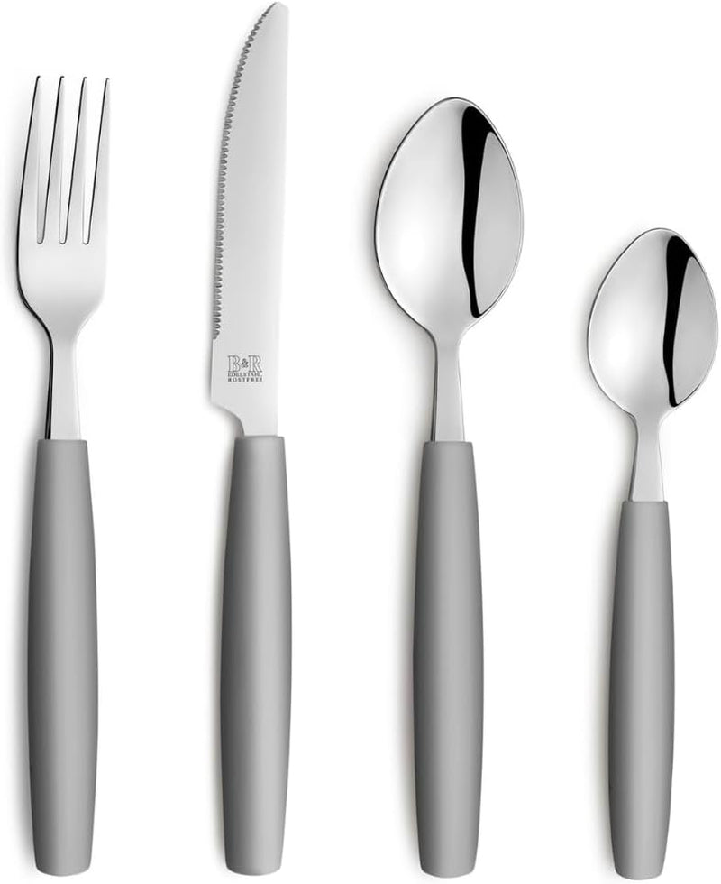 Beckmann & Rommerskirchen 2515 VALOA Besteck Set 4 personas | 16-Teilig | Petróleo | Spülmaschinenfest | Hochglanzpoliert | Essbesteck: 4X Messer, Gabel, Esslöffel, Kaffeelöffel Cocina Naty Shop Grau