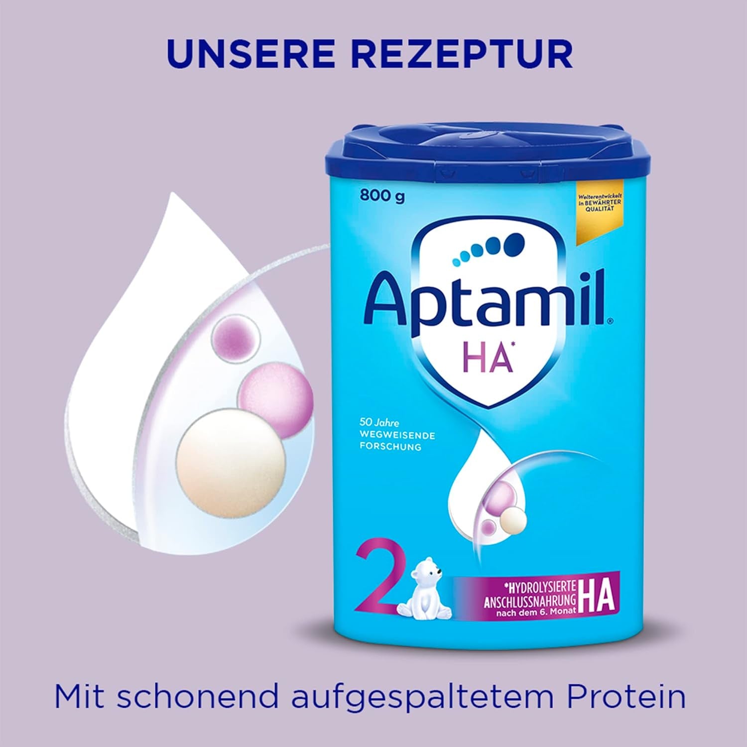 Aptamil HA 2 – Fórmula de continuación después de 6 meses, con Omega 3 y 6, DHA, ARA y ALA, Sin lactosa, Sin aceite de palma, Papillas, Leche en polvo, 1 x 800 g (Paquete de 4)
