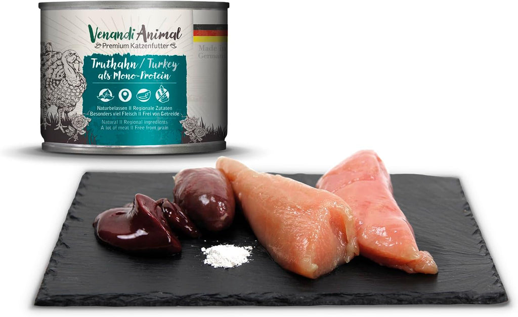 Venandi Animal Premium Hrană umedă pentru pisici, Tasting Pack III, pui, curcan, vită, pui + iepure, vițel, curcan, 6 X 200 G, fără cereale și naturală, 1.2 Kg