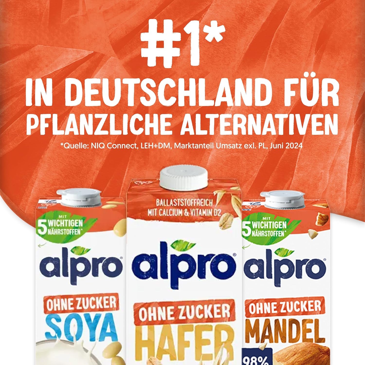 Alpro Haferdrink ohne Zucker – Milchalternative auf Haferbasis – Vegano y sin lactosa – Rico en sustancias balasto, calcio y vitaminas – 8 x 1 L
