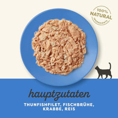 Applaws 100% natürliches Nassfutter für Katzen, Thunfischfilet mit Krabben in Brühe - Packung mit 12 x 70g Beuteln