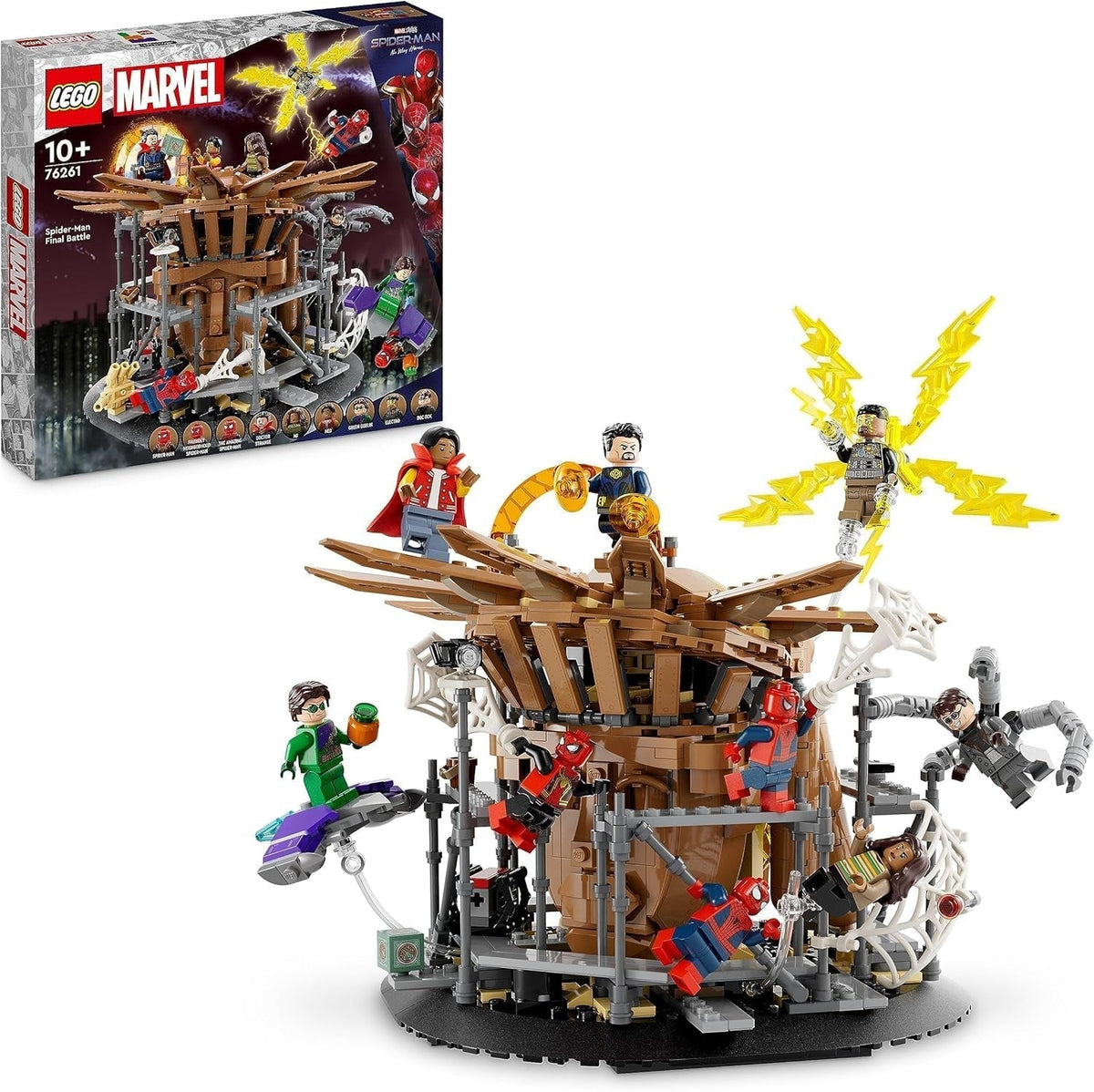 LEGO 76261 Marvel Spider-Man's Big Showdown, Spider-Man: No Way Home, set con 3 minifiguras de Peter Parker más el Duende Verde, Electro, Sandman, Ned, Doctor Strange y MJ, modelo coleccionable Juegos de construcción Besuche den LEGO-Store Single