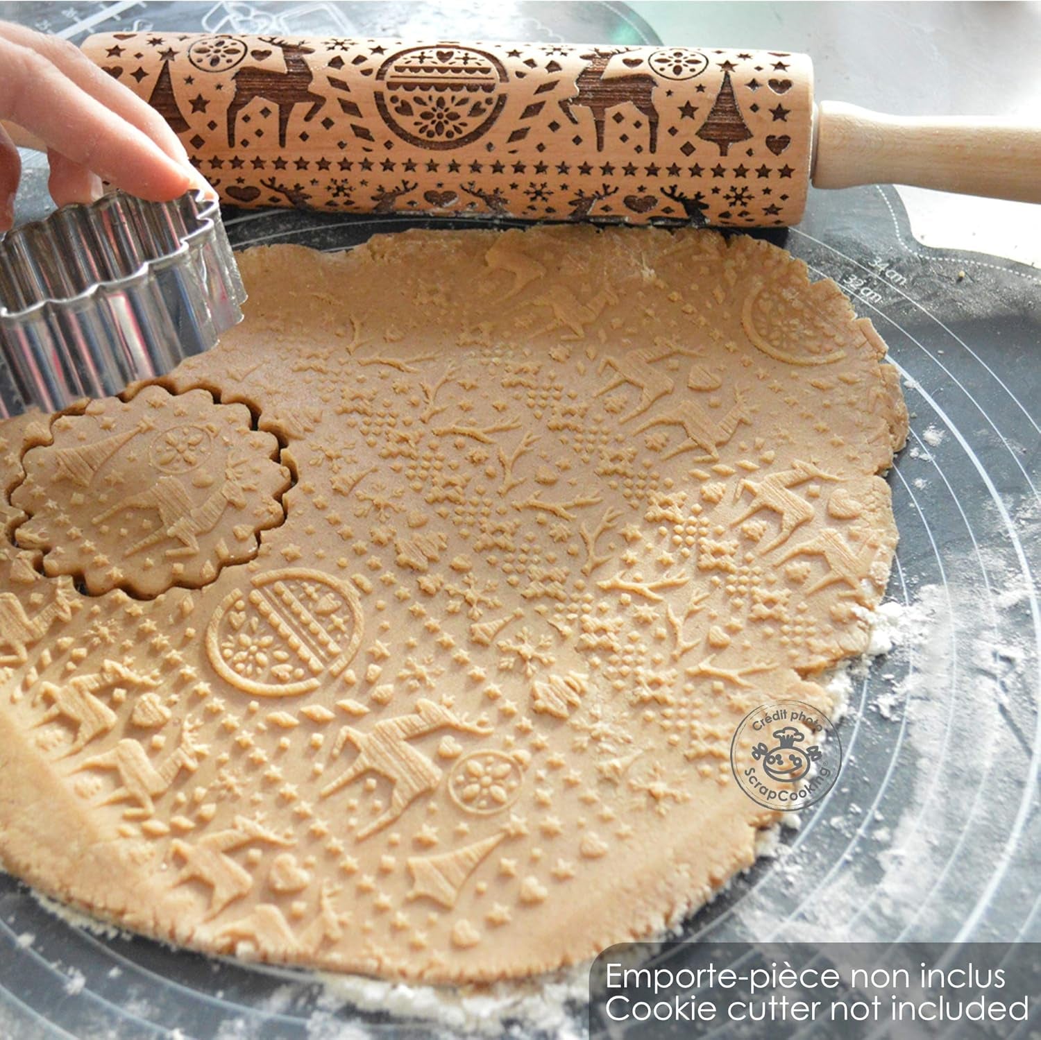 Scrap Cooking Teigrolle aus Holz "Xmas" mit weihnachtlichen Motiven – Prägerolle mit gepfragten Verzierungen für Kekse – Zubehör decorativo – 5242