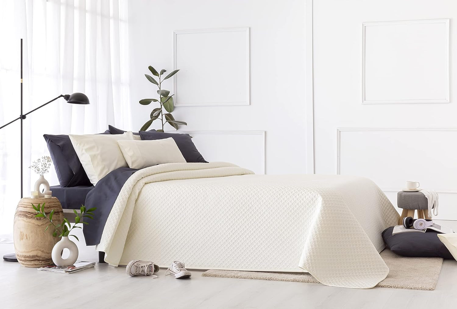 Todocama Fine Boutique Colcha con estampado de piqué, para primavera, verano, otoño e invierno, 100% microfibra súper suave, manta multifuncional, 140/150/160-250 X 260 cm, gris claro Camas y Mantas Beuche den Todocama-Store Beige 180 X 260 Cm