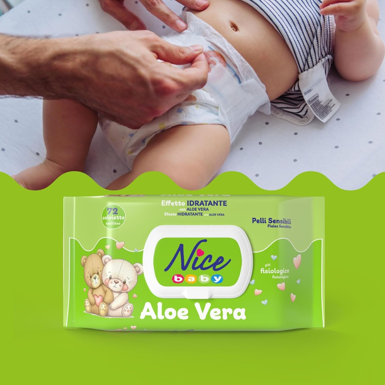 Toallitas limpiadoras para niños y bebés - con aloe vera y aceite de argán - testadas dermatológicamente - valor de pH fisiológico - formato maxi: paquete de 72 toallitas - Nice