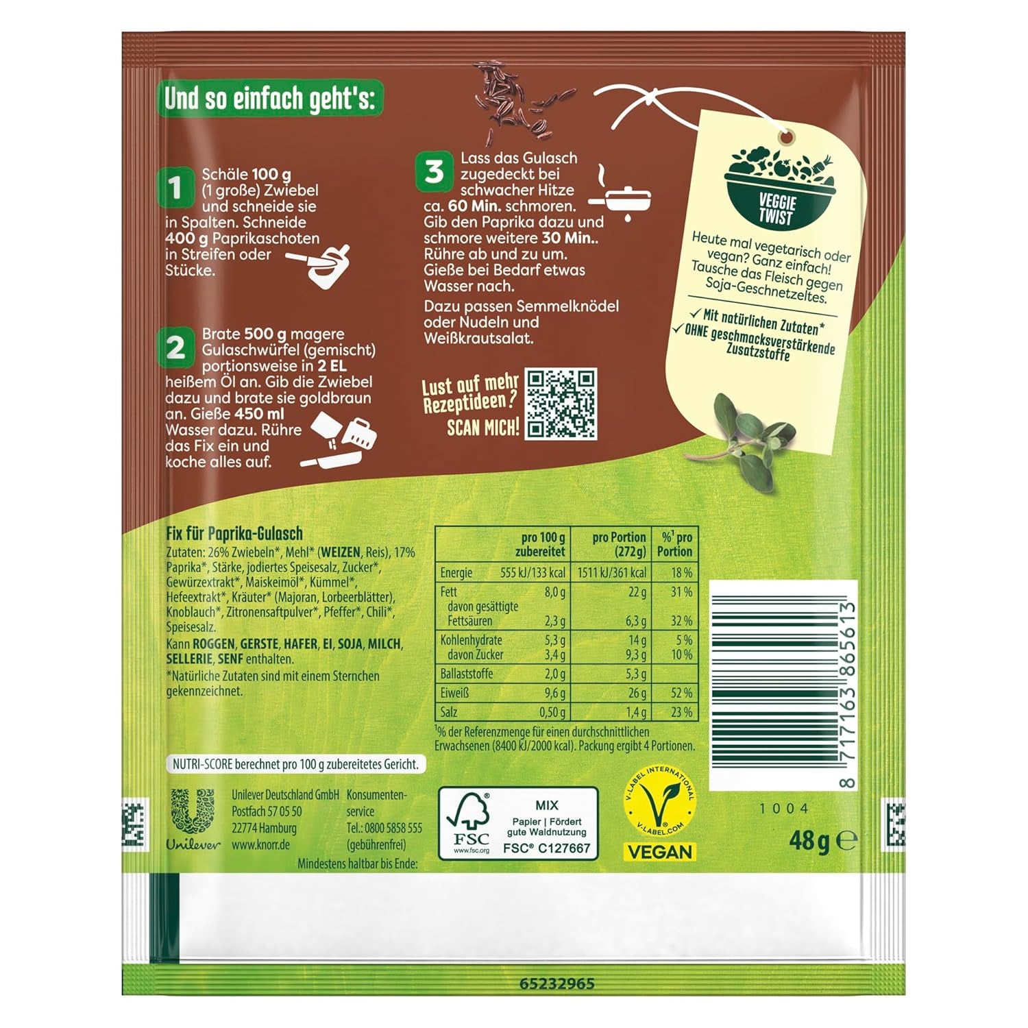 Knorr Fix Würzmischung Paprika-Gulasch für eine leckeres Fleischgericht mit natürliche Ingredient 4 Porciones