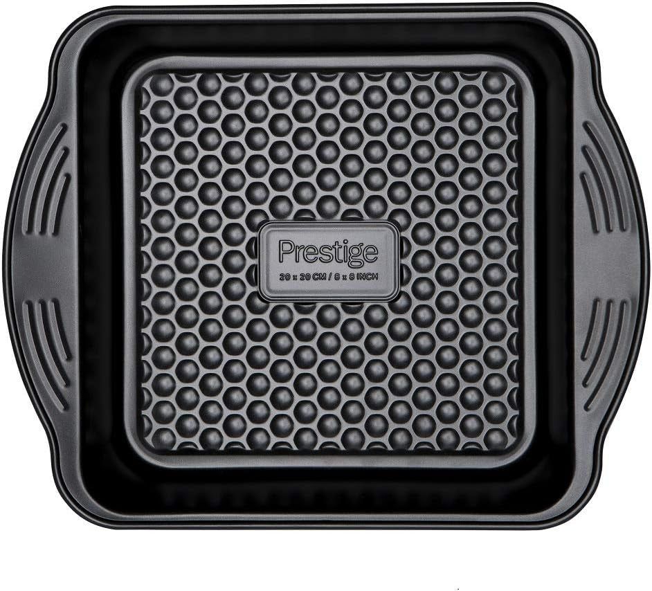 Prestige 48227 Aerolift Muffin Zinn, Acero al Carbono, Schwarz Moldes y bandejas para horno Naty Shop 20Cm Eckig Kuchenform