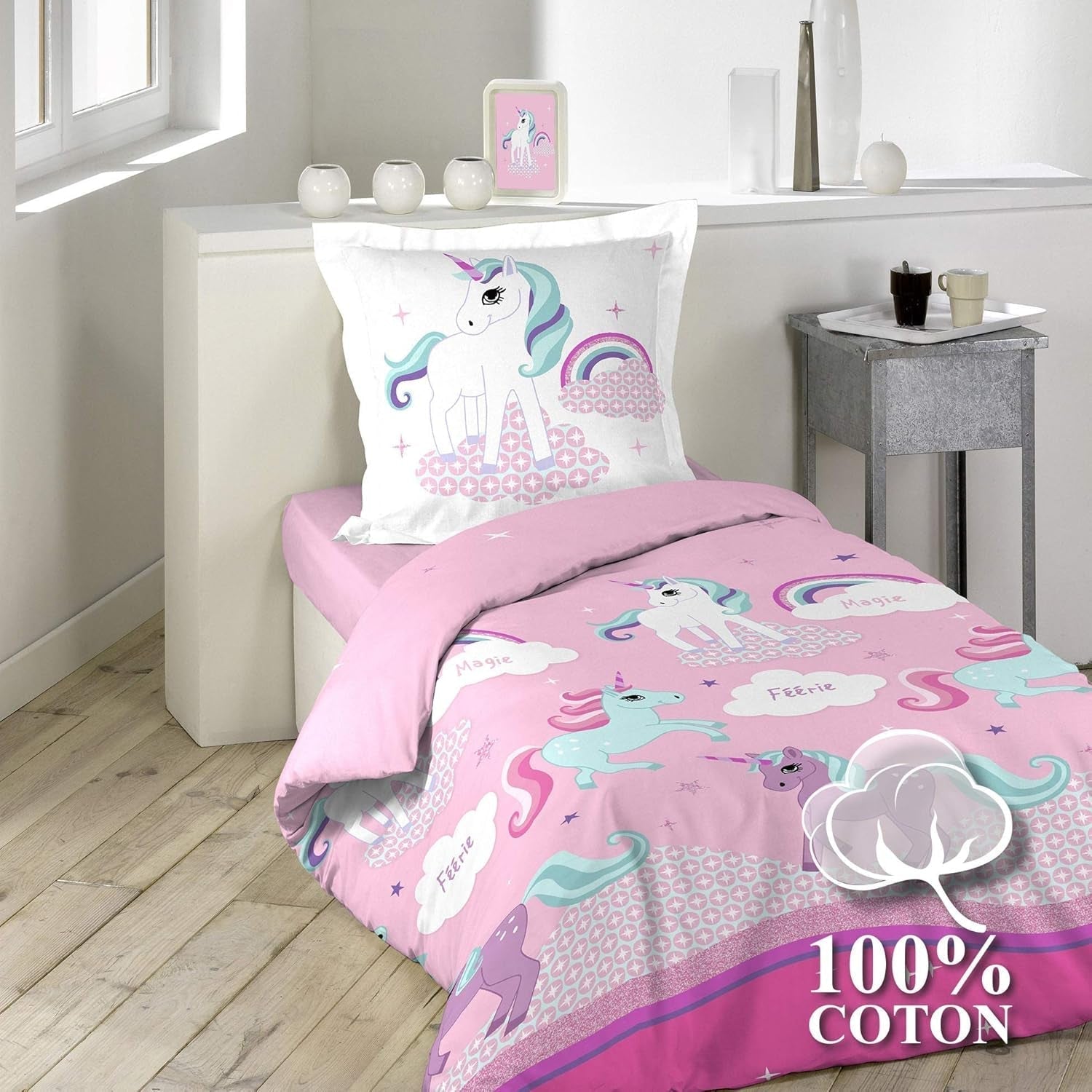 Ropa de cama con funda de almohada Unicornio, algodón Ropa de cama - infantil Naty Shop