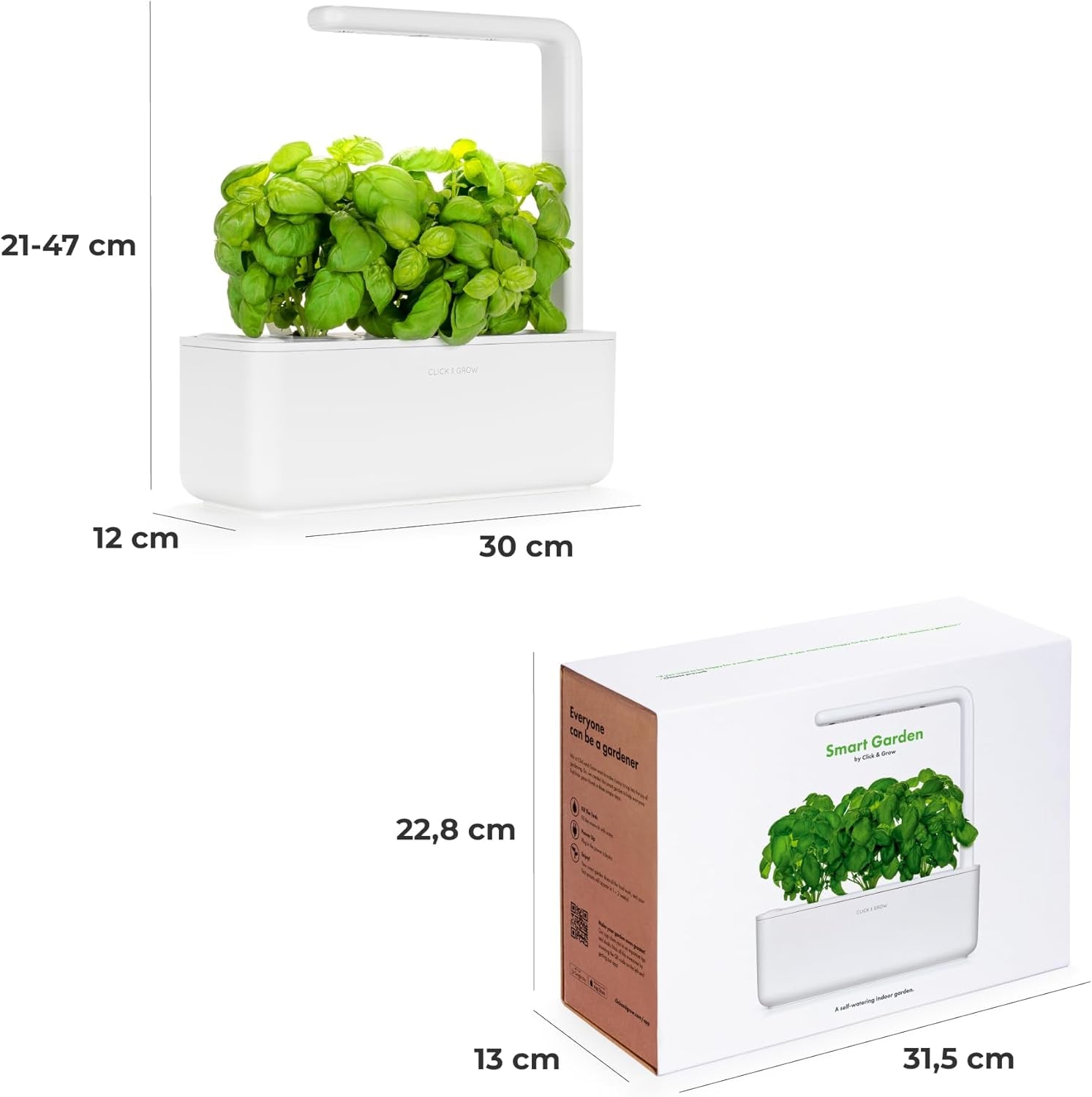 Click and Grow Growbox, Smart Garden, más fácil que el sistema de cultivo hidropónico, jardín interior, jardín de hierbas, invernadero interior con 3 cápsulas vegetales incluidas, color blanco