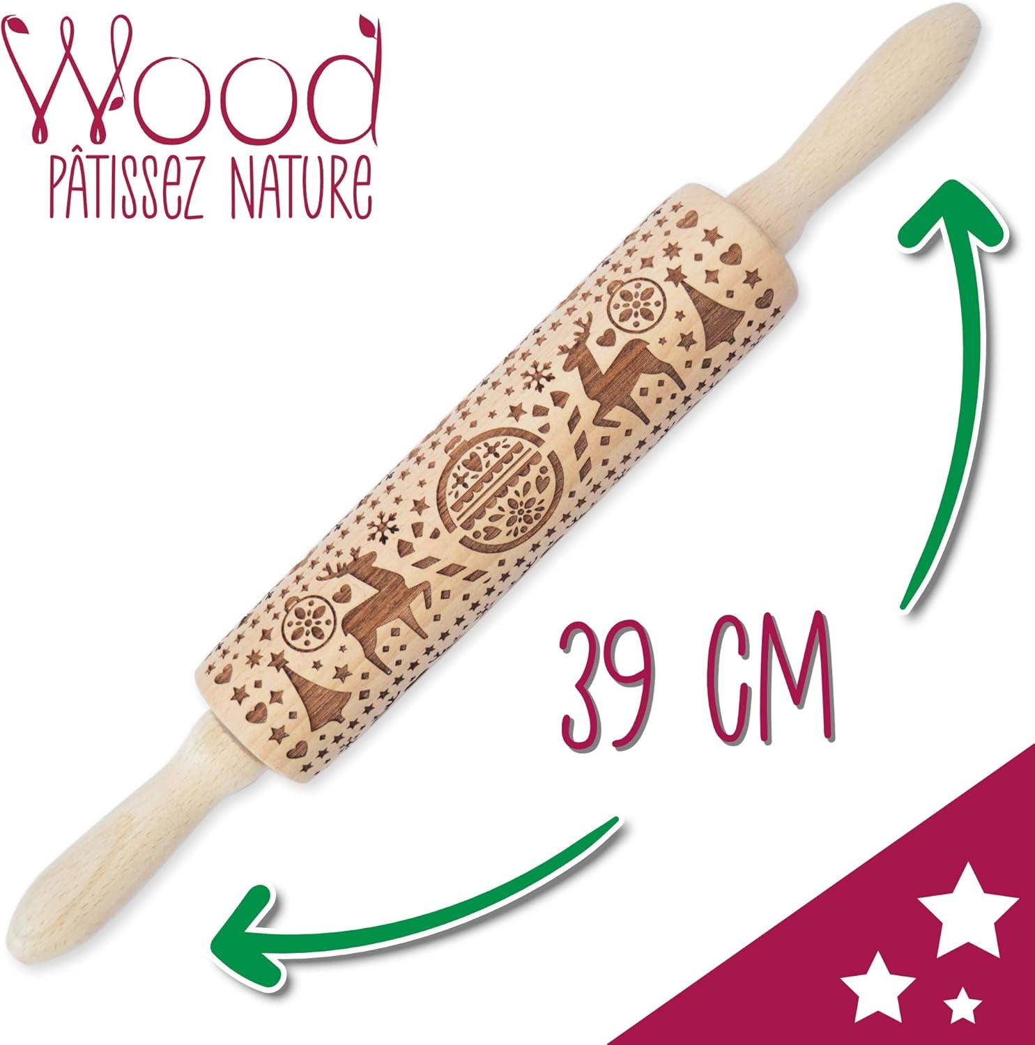 Scrap Cooking Teigrolle aus Holz "Xmas" mit weihnachtlichen Motiven – Prägerolle mit gepfragten Verzierungen für Kekse – Zubehör decorativo – 5242