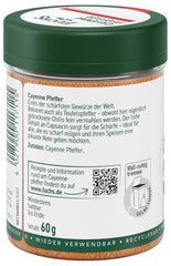 Fuchs Gewürze - Gemahlen de pimienta de cayena - para einen scharfen Geschmack en todo tipo de platos - ingredientes naturales - 60 g en wiederverwendbarer, recyclebarer Dosis