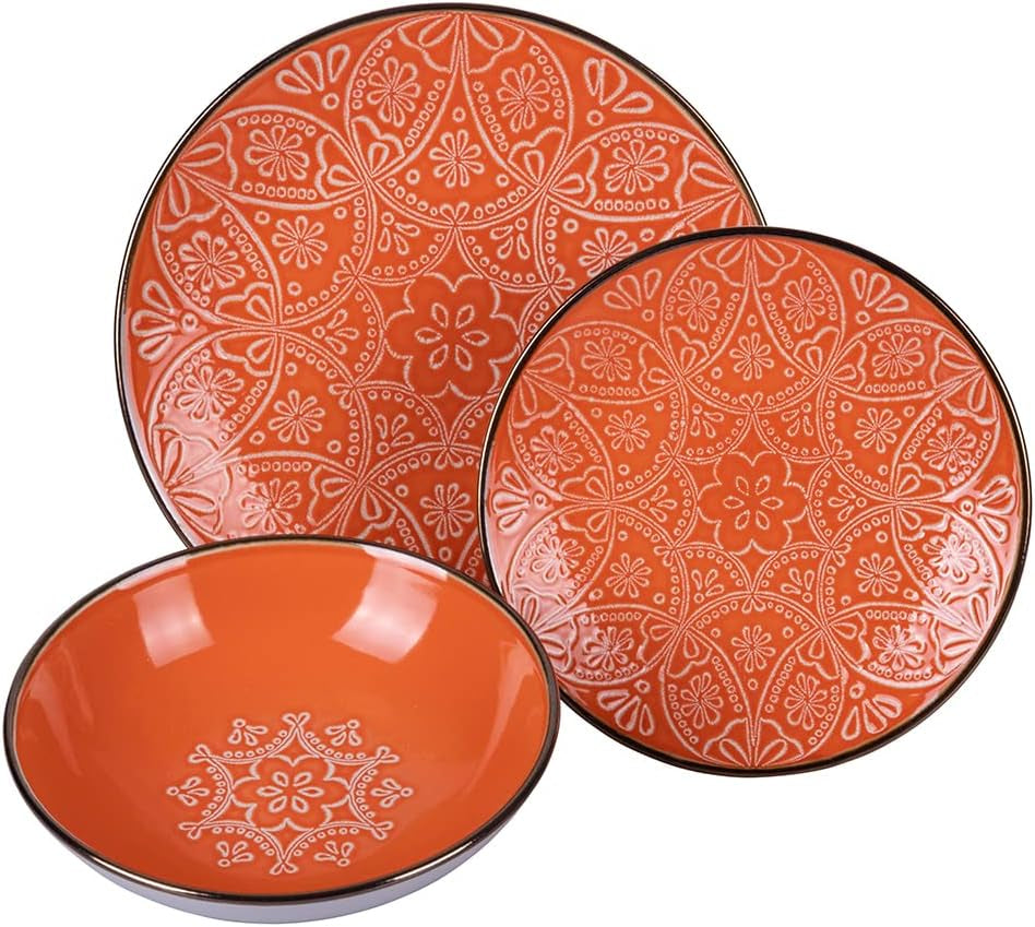 Set de veselă din gresie, format din 12 piese, 4 seturi de farfurii în 4 modele diferite, Baku Sunset