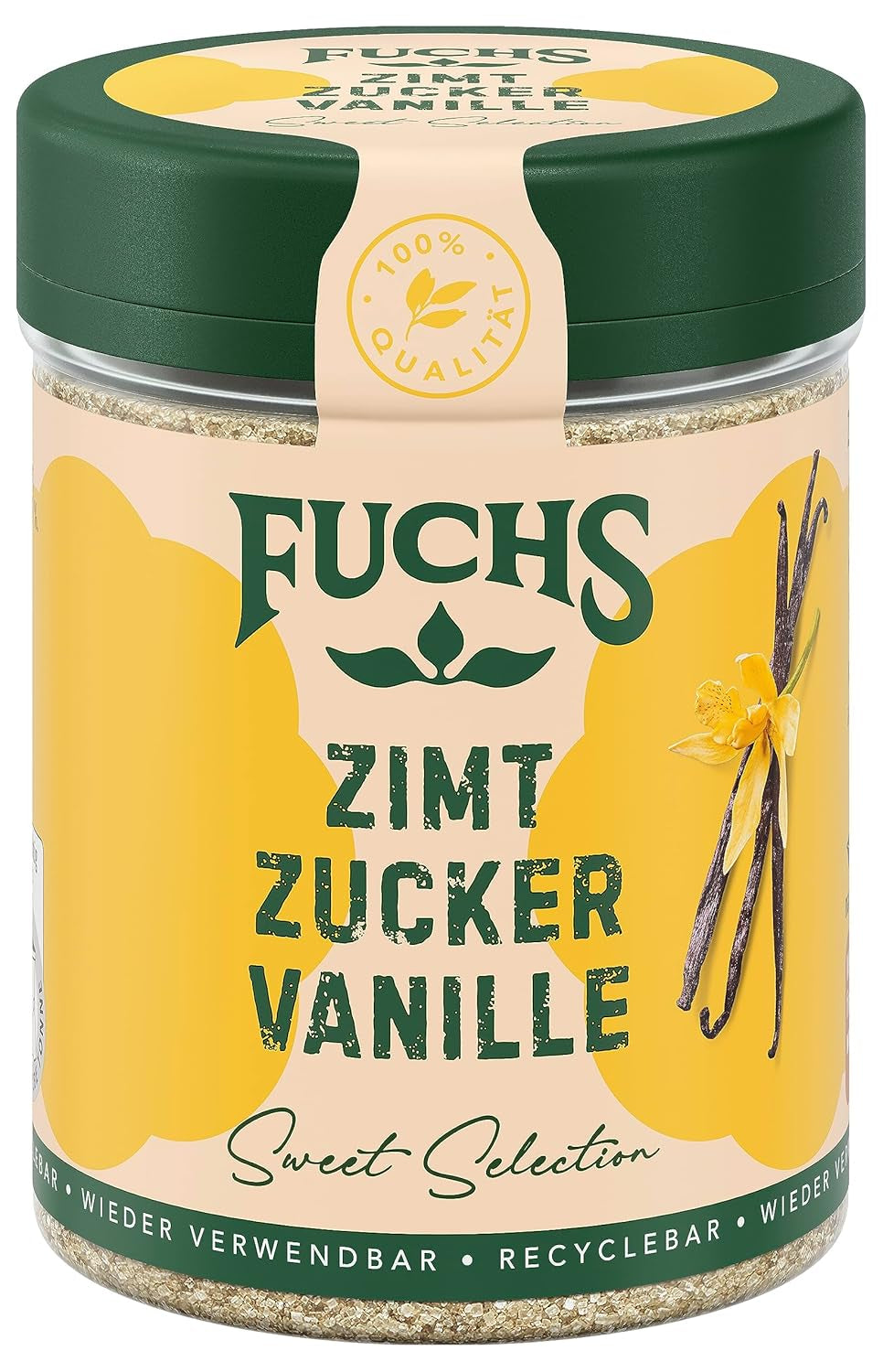 Fuchs Gewürze - Zimt Zucker Vanille - Gewürz zum Versüßen von Wafeln, Milchgetränken oder Joghurt - aus natürliche Ingrediente - 100 g en wiederverwendbarer, recyclebarer Dosis