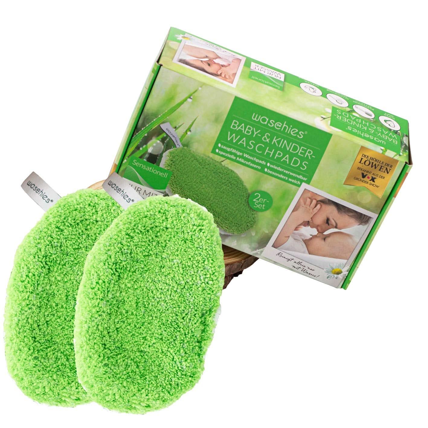 Waschies KIDS discos de lavado para bebés y niños, para limpieza solo con agua, reutilizables Madre e Hijo Naty Shop Verde 2 piezas