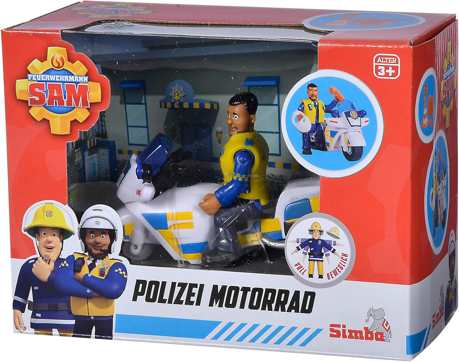 Simba 109251092 - Moto de policía Sam el Bombero, Con figura de Malcolm, Con accesorios, Temporada 12, A partir de 3 años Figuras de acción Naty Shop