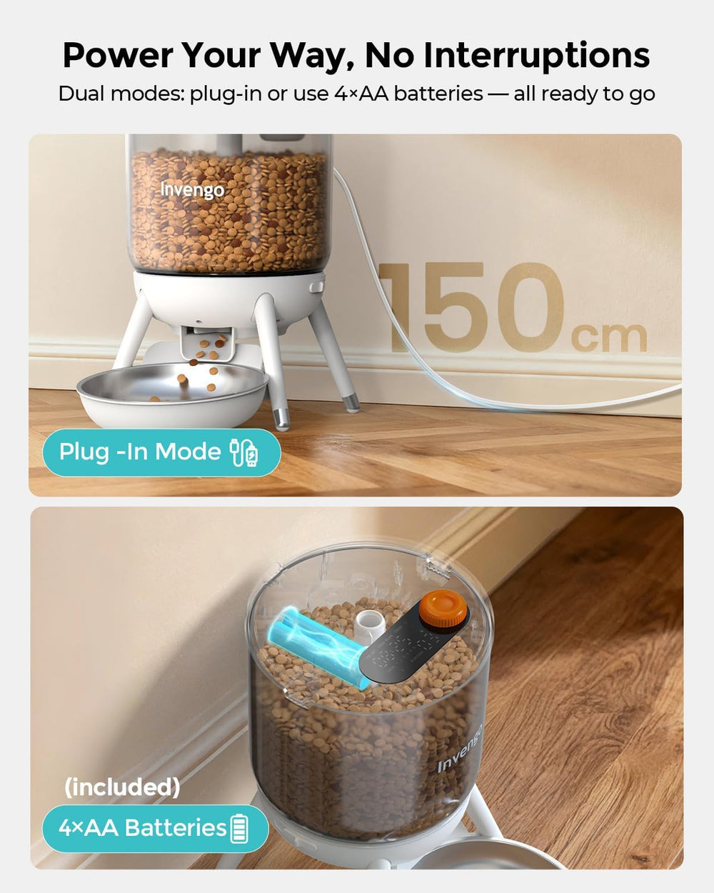 Comedero automático para gatos, Futterautomat Katze mit Zeitsteuerung, 3L Trichter, Doppelstromversorgung, Automatic Trockenfutter für Katzen & Hunde, Katzen Futterautomat, Schwarz (Weiß)