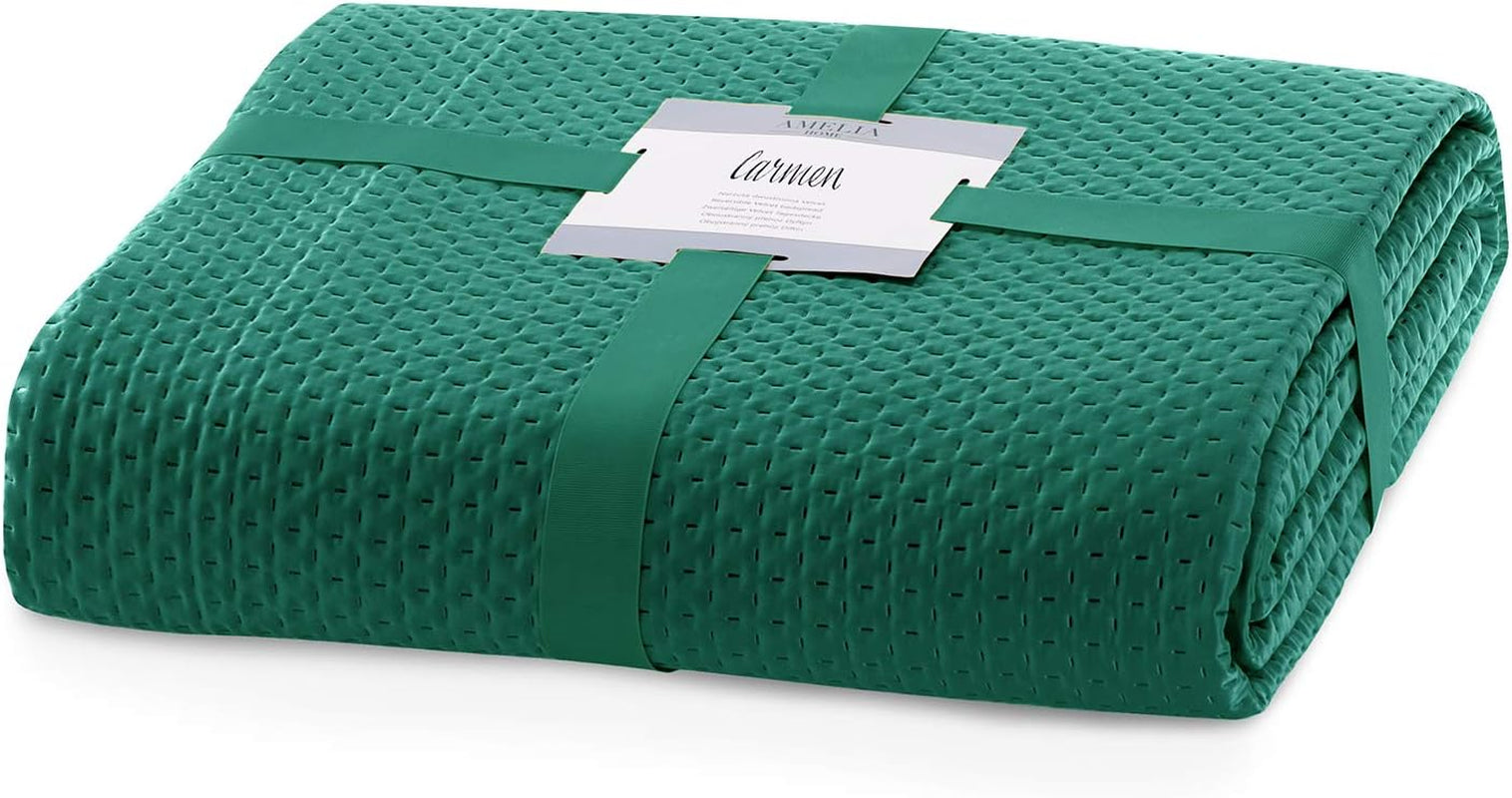 Ameliahome Colcha 200X220 Cm Colcha Verde Oscuro Con Dos Caras Gofradas Satén Mate Carmen Camas y Mantas Besuche den AmeliaHome-Store