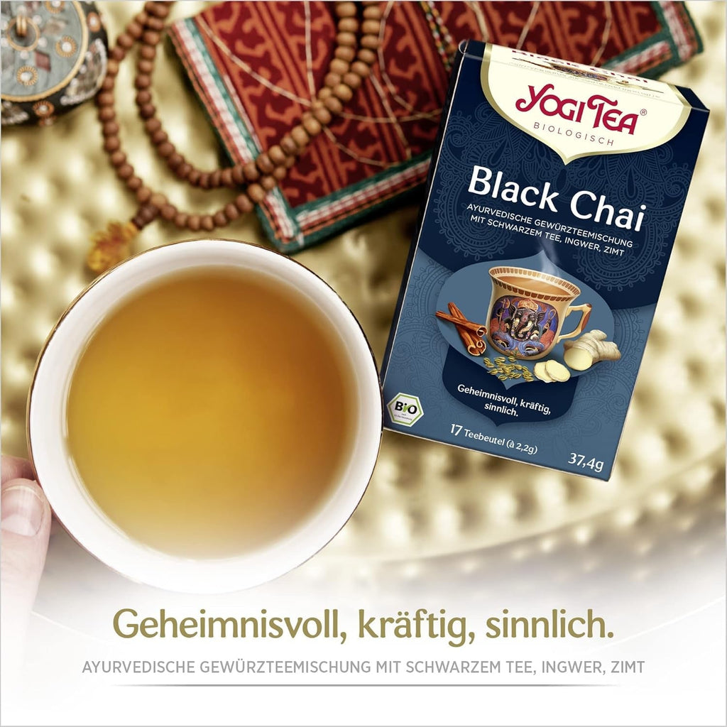 YOGI TEA, Black Chai, Chai negru, ceai ayurvedic organic cu condimente și plante, amestec de ceai negru, ghimbir, scorțișoară, Yogi Tea pachet de 6, 6X17 pliculețe (102 pliculețe de ceai în total), ideal ca cadou