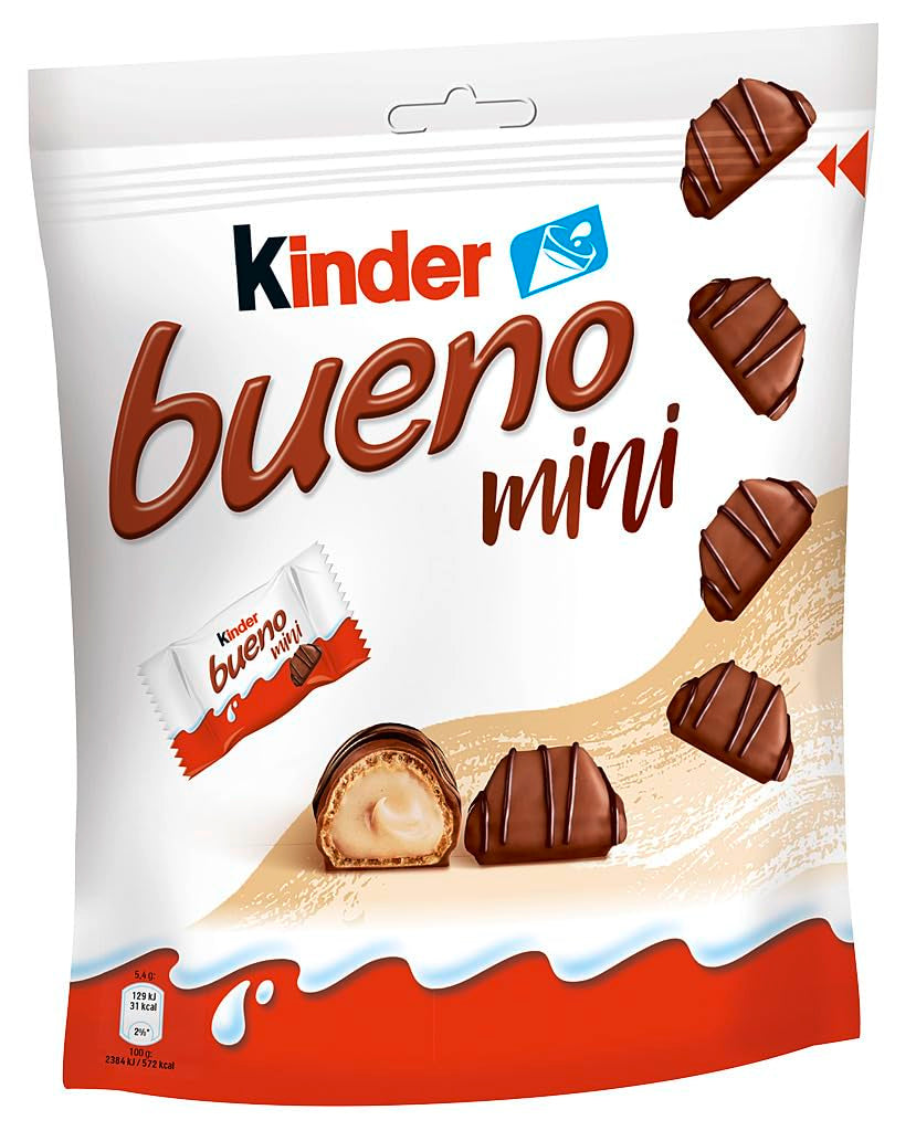 Kinder Bueno Mini - Barritas de chocolate con oblea crujiente, crema de leche y avellanas y chocolate fino con leche - Delicias de carnaval - 1 bolsa de mini barritas envueltas individualmente (1 x 108 g)