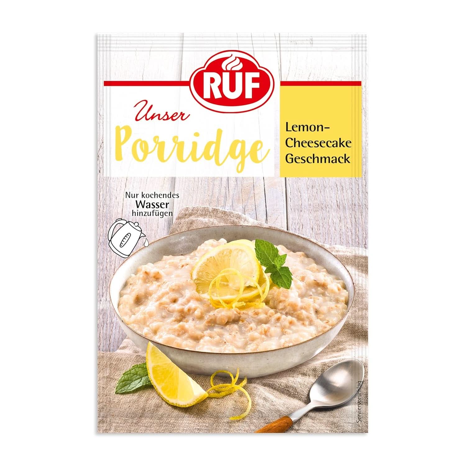 RUF Porridge Raspberry White Choc, Porridge instant cu bucăți de zmeură și ciocolată albă rasă, 65 de grame Cereale Naty Shop 65 grame Cheesecake Lamâie