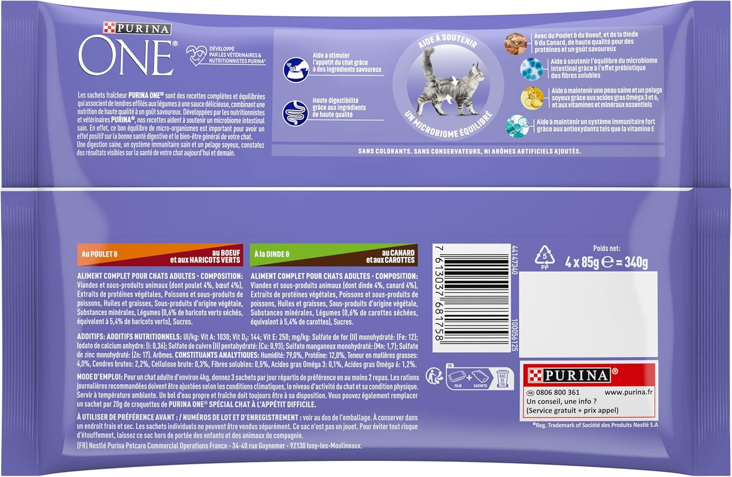 Purina One - Spezialfutter in Sauce Rind/Huhn/Ente und Truthahn für Katzen mit Appetit, 340 g