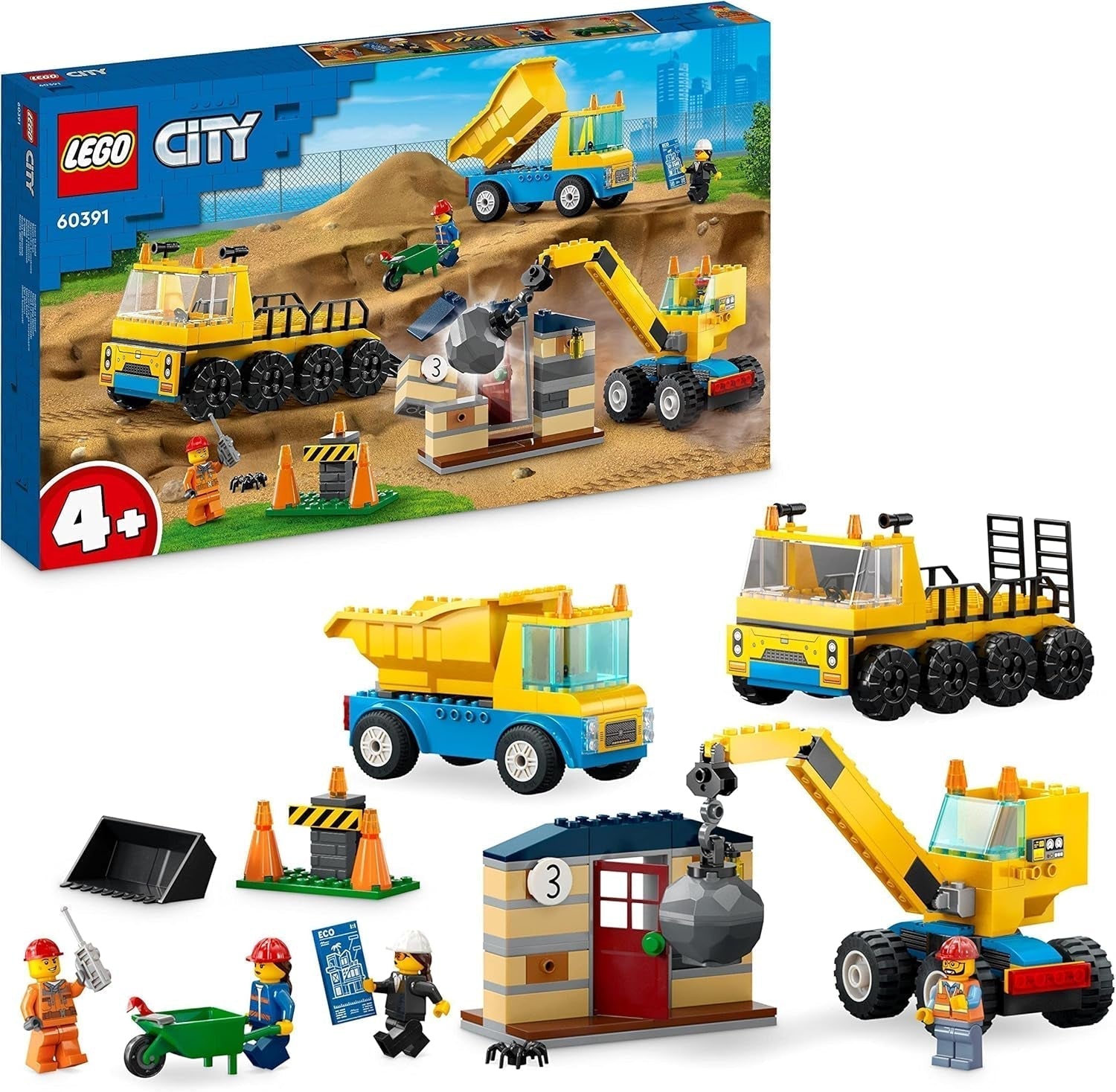 LEGO 60391 City Vehículos de Construcción y Bola de Demolición Grúa, Excavadora, Camión Volquete y Vehículo de Transporte, Juguete Educativo para Niños a Partir de 4 Años Juegos de Construcción Besuche den LEGO-Store Single
