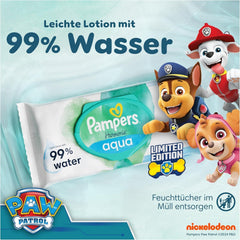 Pampers Harmony Aqua Baby Wipes Paw Patrol 15 Paquete de 48 toallitas 720 toallitas para bebé ayudan a restaurar el equilibrio natural del pH de la piel Loción ligera 99% agua