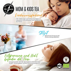 VITSTORM® BIO TEE Mom &amp; Kids – Ceai pentru femei și alăptare – Rooibos, mere, fenicul, melisă, alchemilla, căpșuni – Ceai relaxant - Fructat și delicios - Fără cofeină - Ceai din plante 100 g