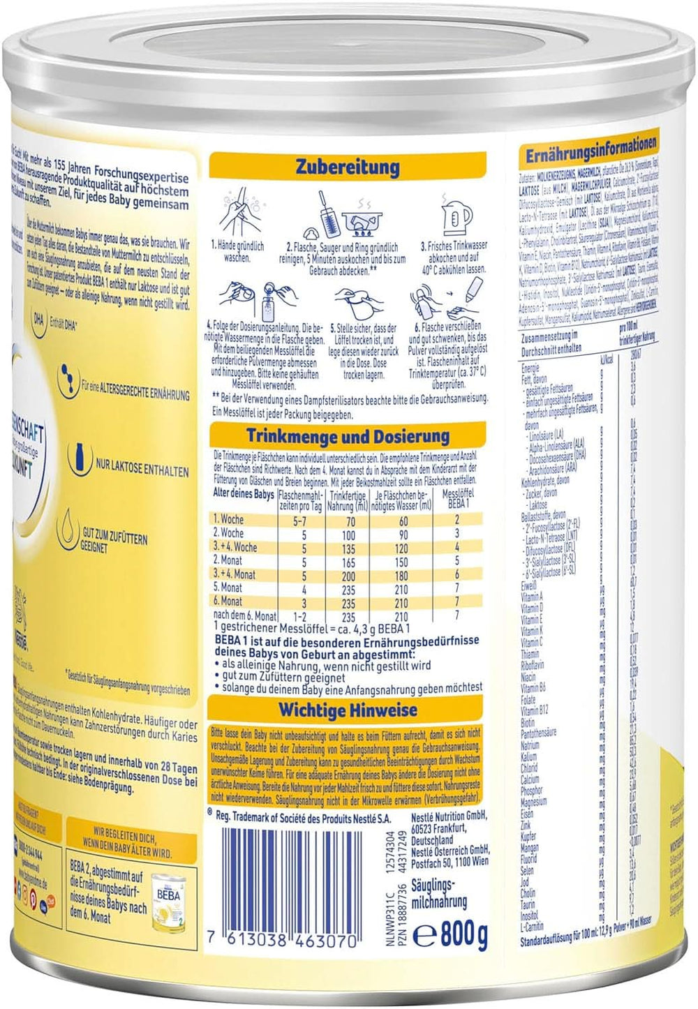 BEBÉ 1 leche inicial desde el nacimiento, solo lactosa, sin aceite de palma, paquete 3 (3 x 800 g) Tienda Madre e Hijo Naty